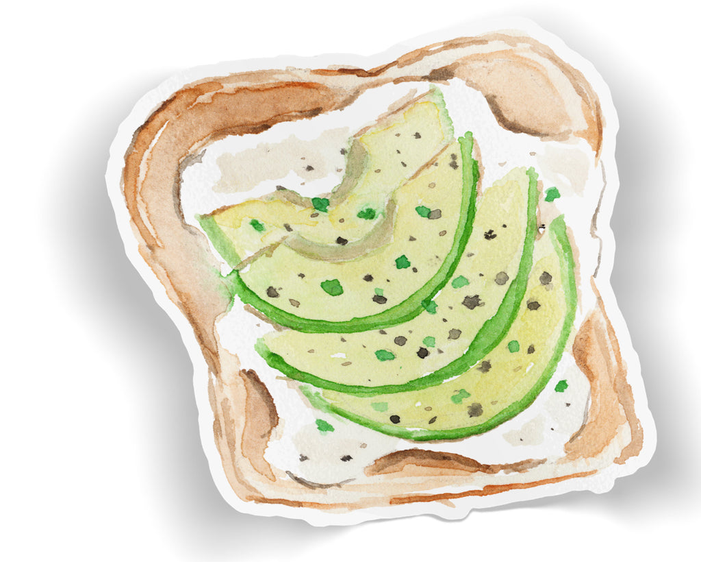 Avocado Toast Vinyl Sticker, Breakfast Sticker, Avocado Decal, Foodie Sticker, Brunch Sticker, Watercolor Laptop Sticker