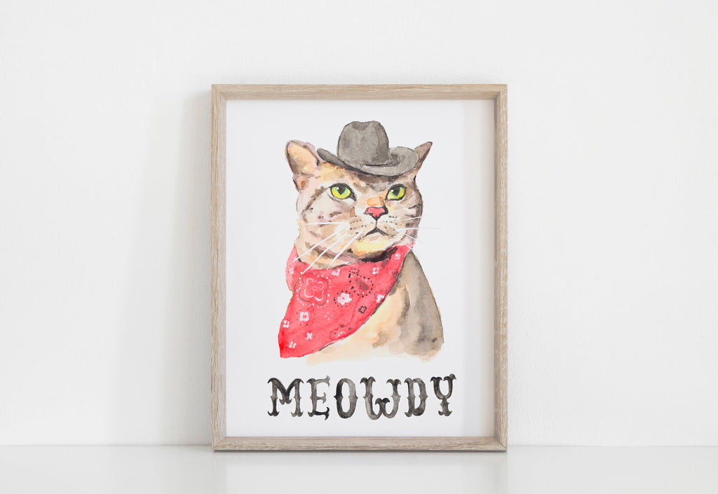 Meowdy Texas Print,  Texas Art Print, Texas Wall Art, Texas Nursery Decor, Funny Cat Art, Cowboy Gifts