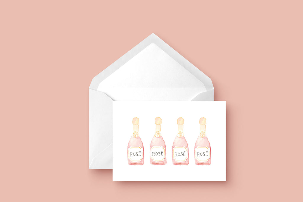 Rosé Wine Greeting Card Set, Rosé Champagne Watercolor Notecard Set of 6, Rosé All Day, Bachelorette Bridesmaid Thank You Card Blank Inside