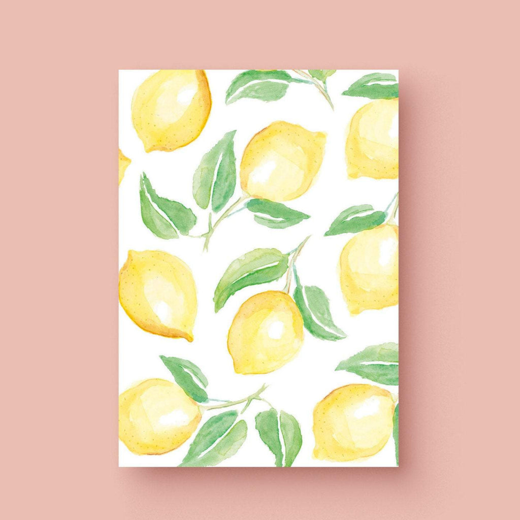 Lemon Pattern Card, Watercolor Lemon Card, Lemon Watercolor Stationery, Lemon Greeting Card