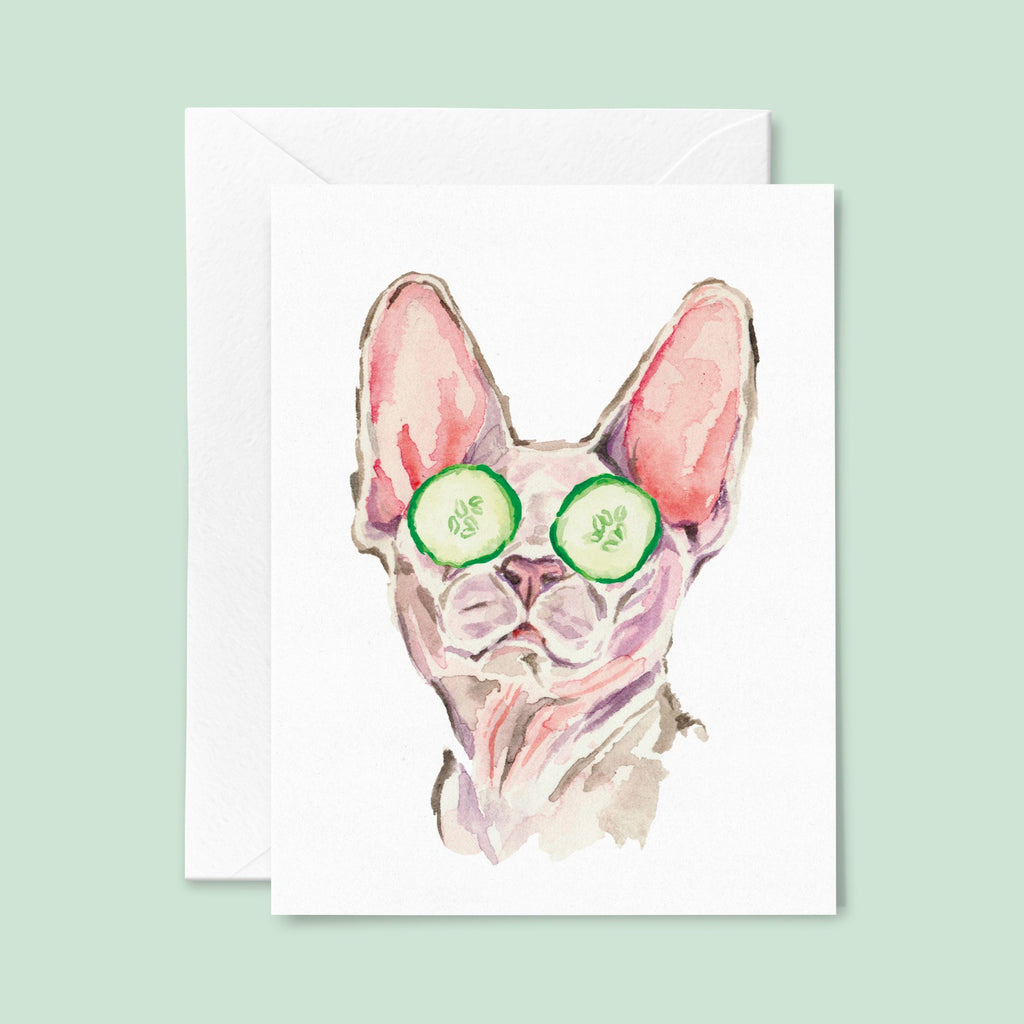 Sphynx Cat Art Card, Sphynx Greeting Card, Spa Day Card, Hairless Cat Card, Funny Cat Card, Watercolor Sphinx Cat Card, Blank Cat Card