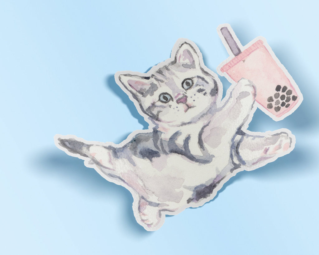 Bubble Tea Cat Sticker, Boba Tea Sticker, Boba Milk Tea Cat Sticker, Cat Boba Tea, Boba Tea Cat Vinyl Sticker, Cat Die Cut Sticker