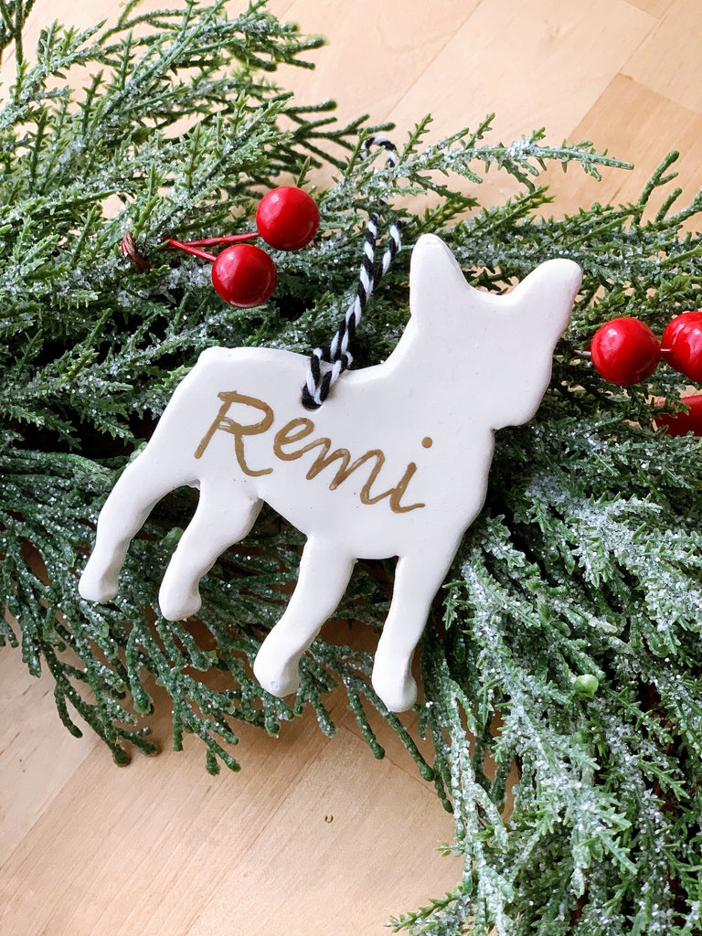 French Bulldog Ornament, Ceramic French Bulldog Ornament, Personalized French Bulldog Ornament, Personalized Frenchie Ornaments, Calligraphy