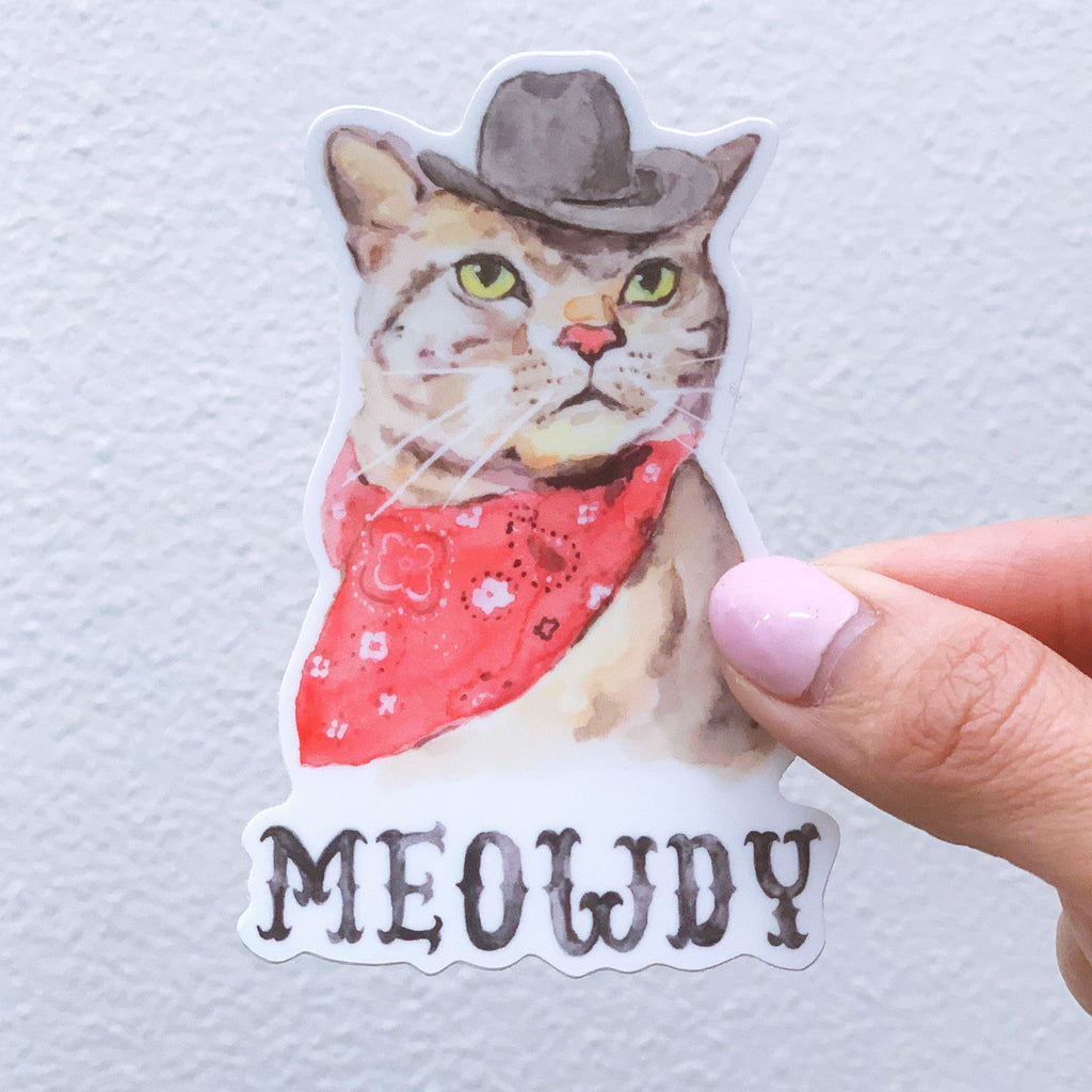 Meowdy Cat Vinyl Sticker, Cowboy Cat Decal, Texas Decal, Texas Vinyl Stickers, Texas Laptop Sticker, Tumbler Sticker