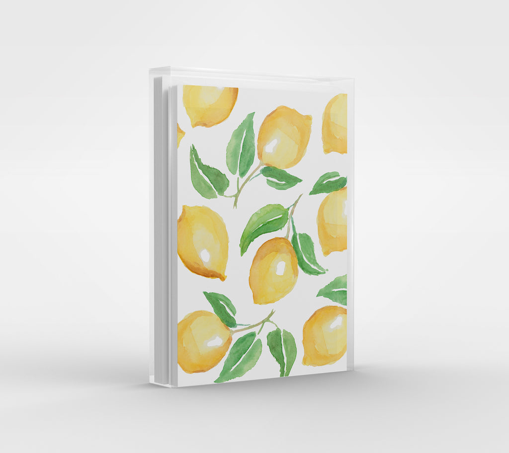 Lemon Pattern Greeting Card Set, Watercolor Lemon Note Cards, Lemon Watercolor Stationery, Lemon Greeting Card