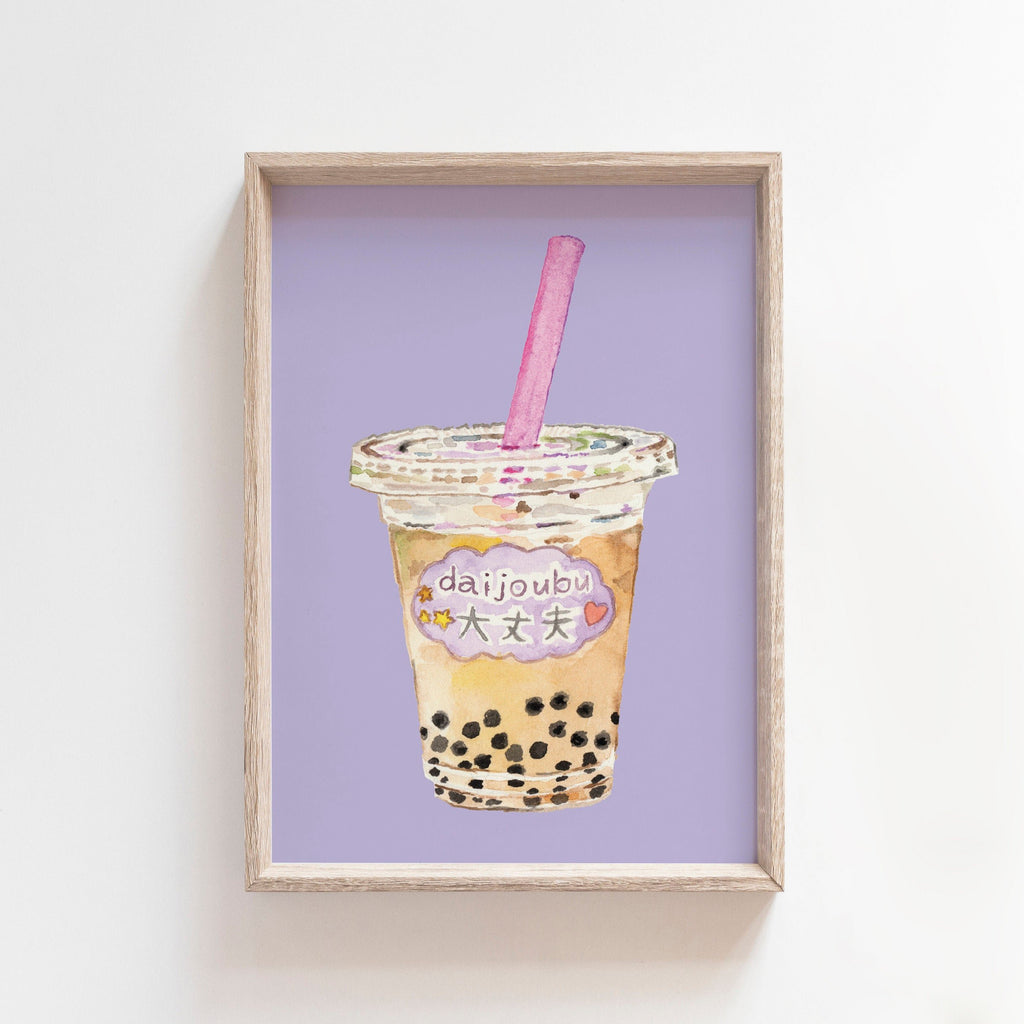 Bubble Tea Art Print, Boba Tea Illustration, Boba Milk Tea, Watercolor Asian Food Wall Art